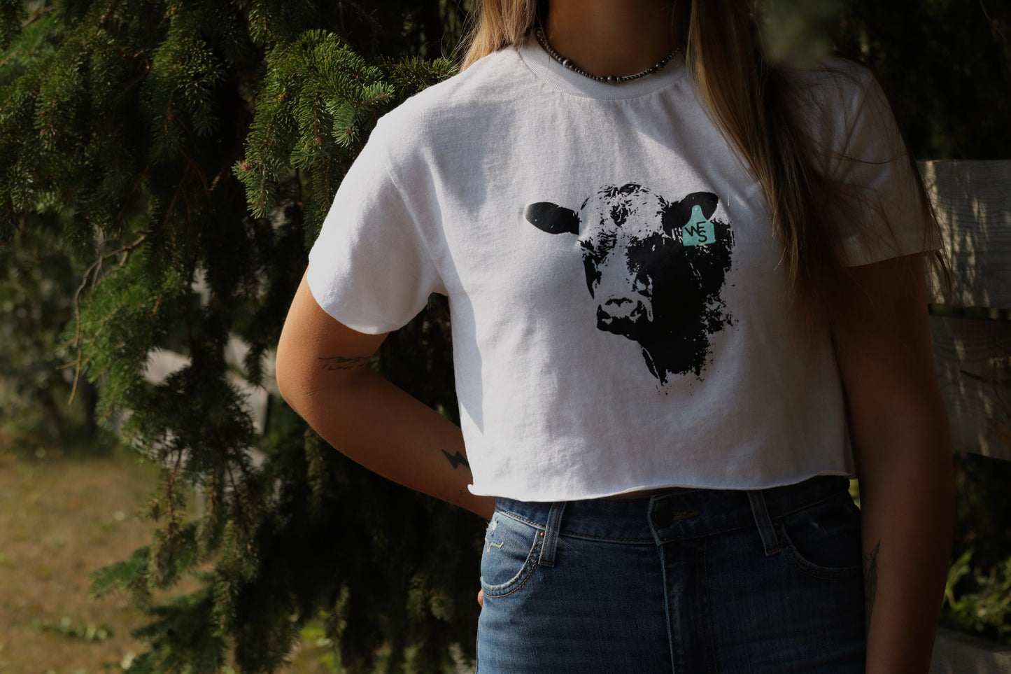 Cow Tag Bull Graphic Cut To Crop Tee