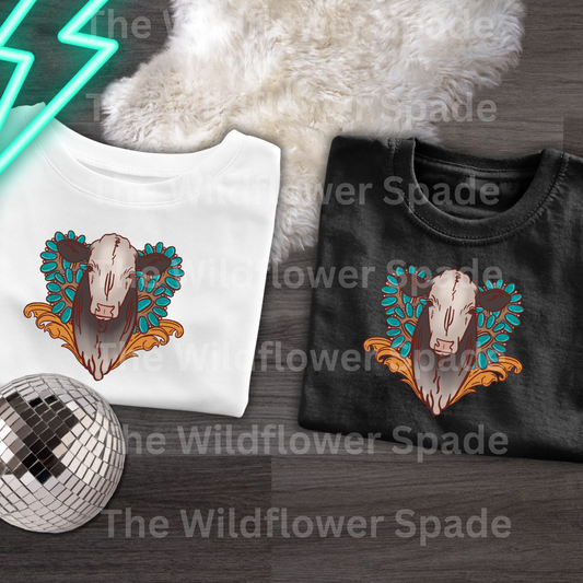 Turquoise Cow Graphic Tee