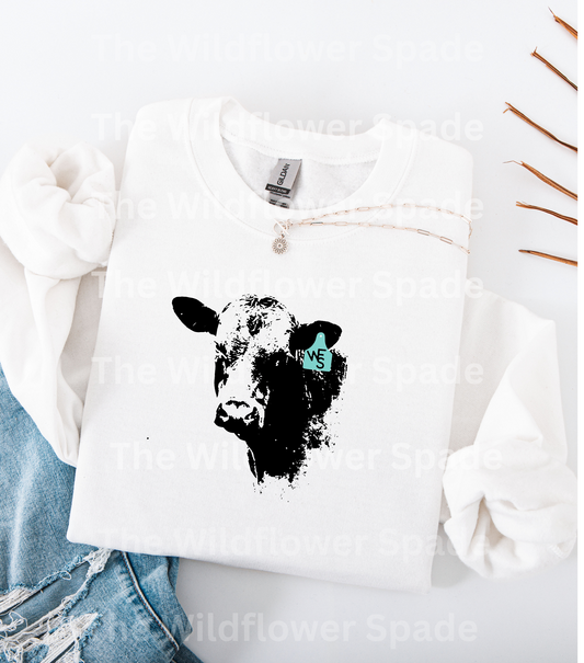 Cow Tag Bull Graphic Crewneck