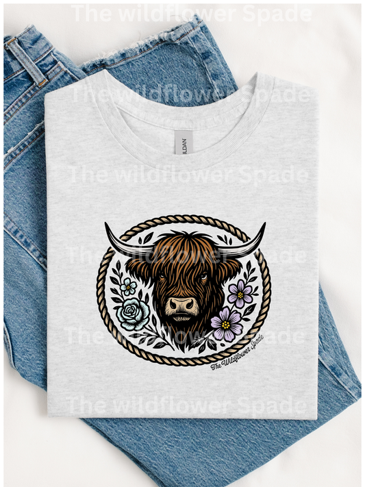 Wildflower Highland Cow Graphic Tee